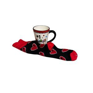 Nurse Mug & Heart Socks Gift Set Red Black Ceramic Cup Love Nurse Gift Box